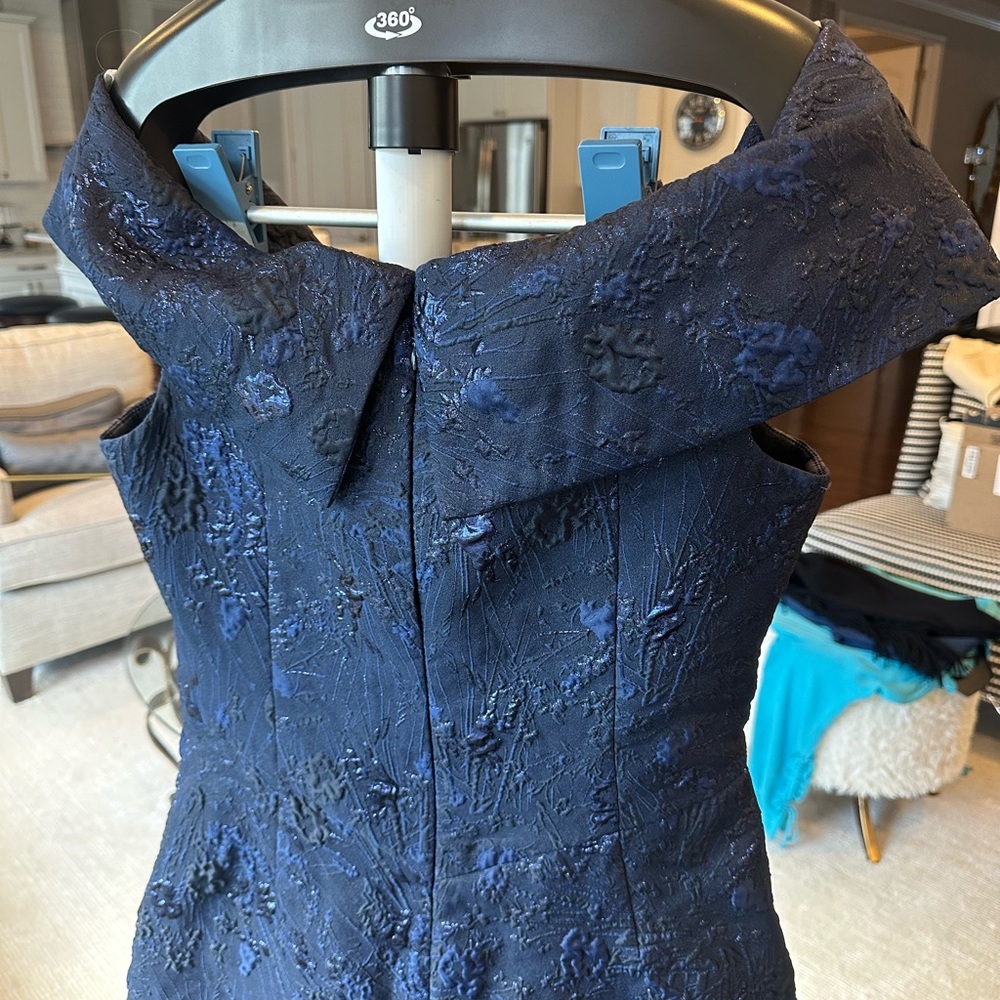Rickie Freeman for Teri Jon off shoulder Dark Blue Dress - Picture 3 of 13